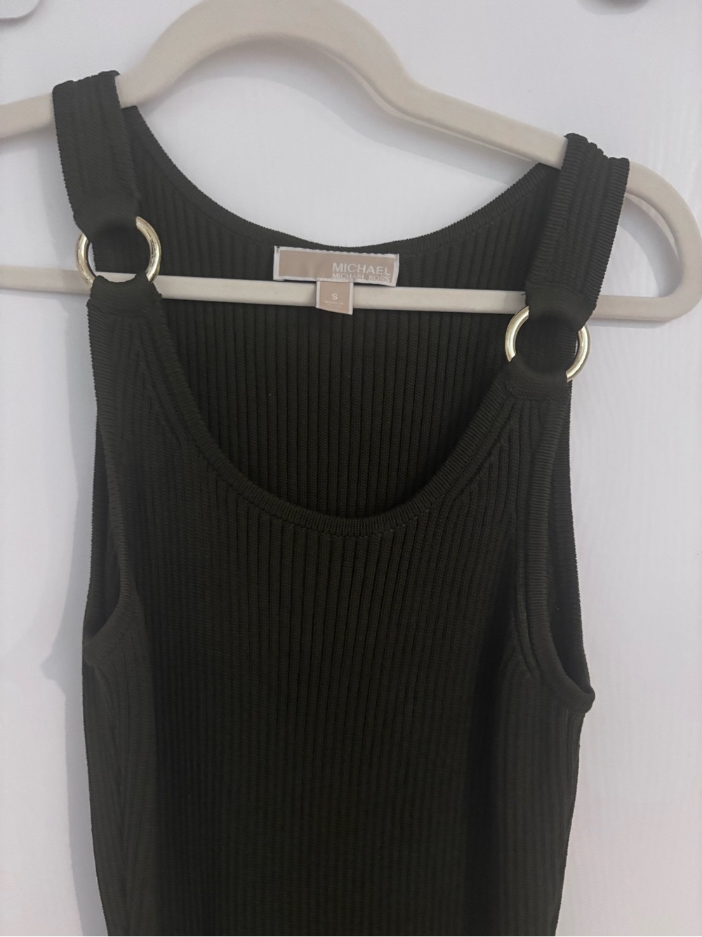 MICHAEL Michael Kors Olive Ribbed Tank dress with Gold Rings
